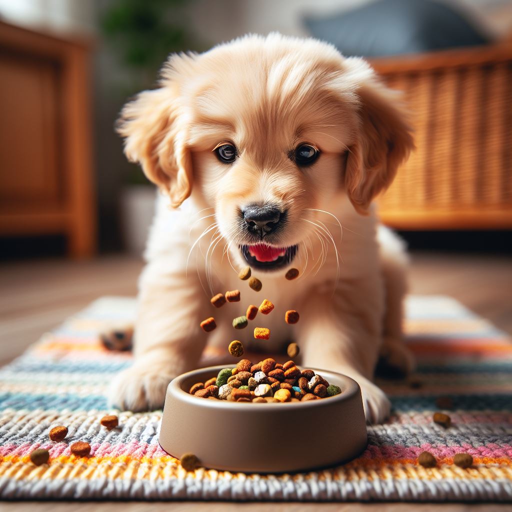 사료먹는 강아지 사진