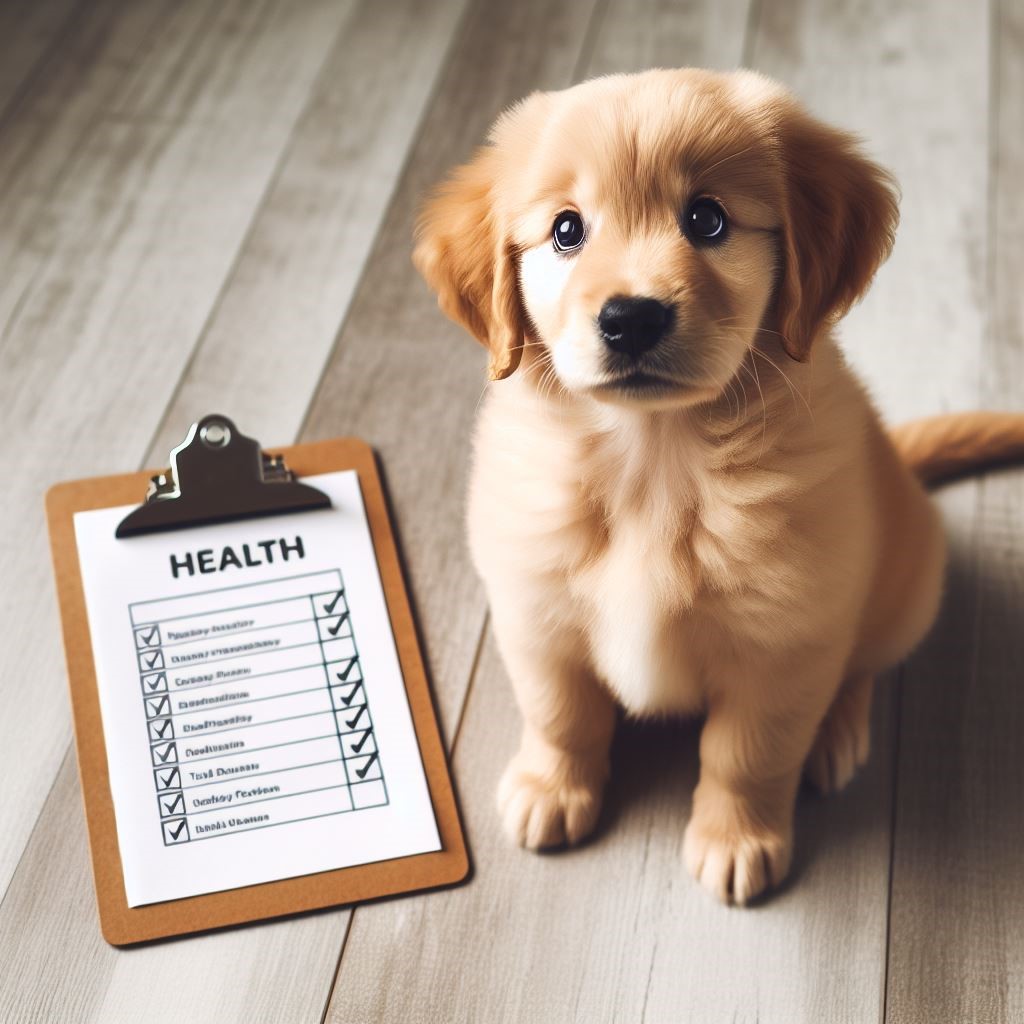 강아지와 건강체크리스트가 보이는 사진